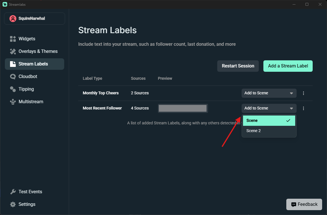Adding a Stream Label to a scene in OBS